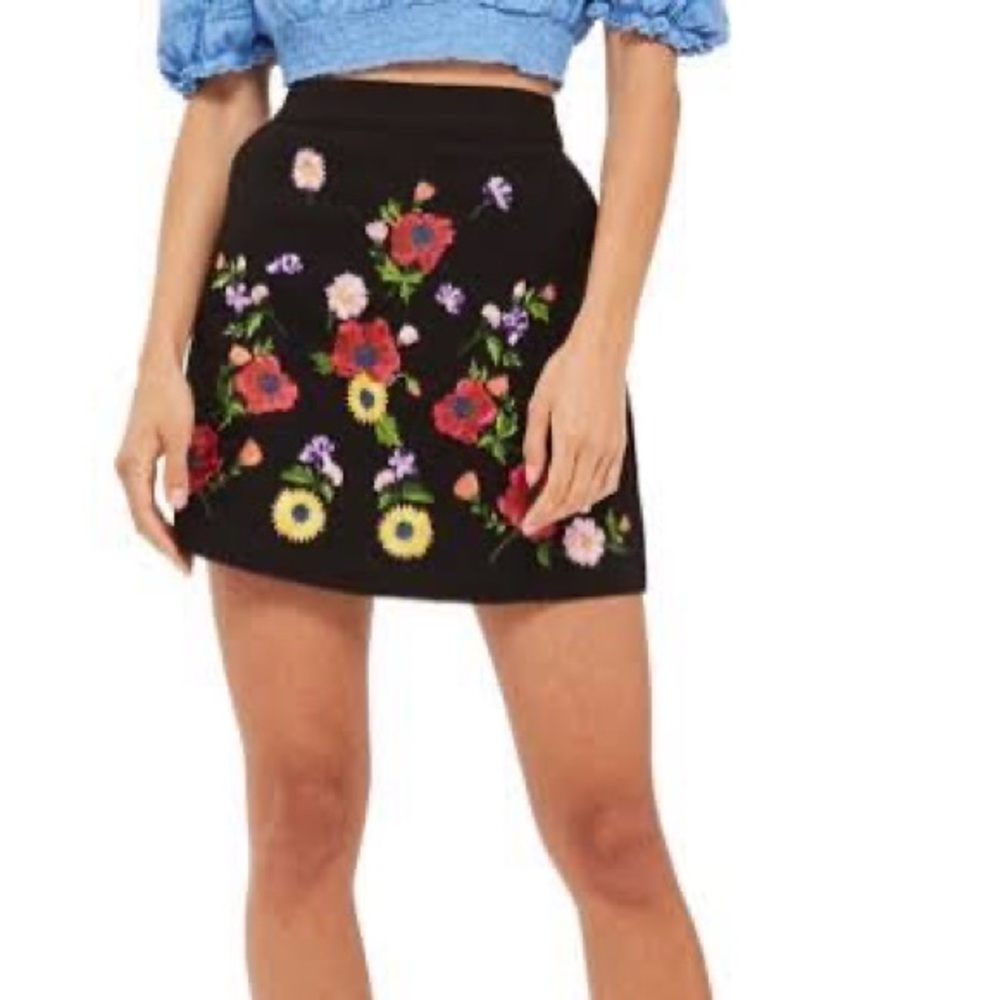 Topshop black skirt with embroidered flowers